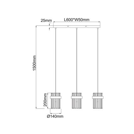 Lámpara colgante con cable VETRO 3xE14/10W/230V dorada