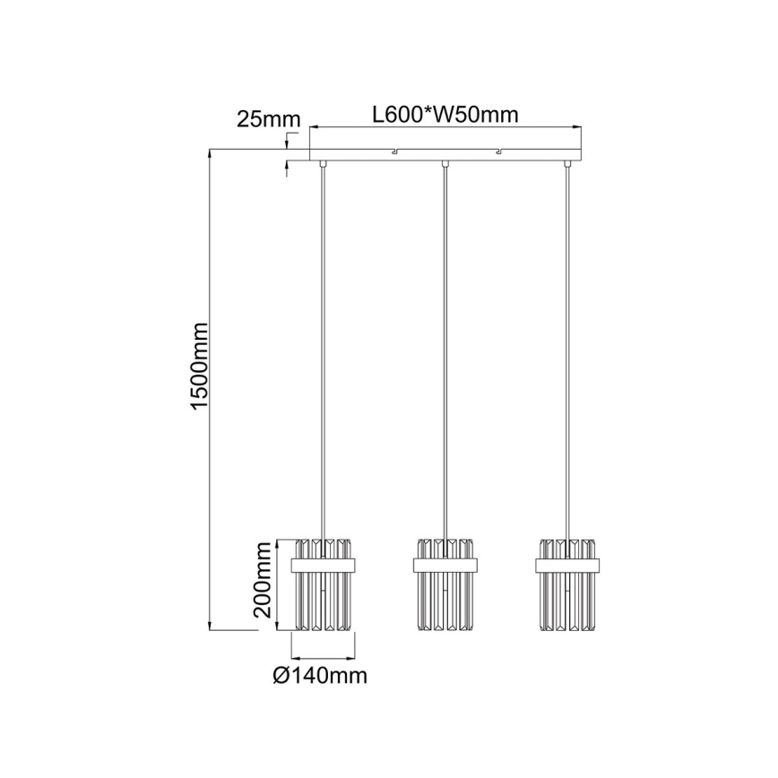 Lámpara colgante con cable VETRO 3xE14/10W/230V dorada