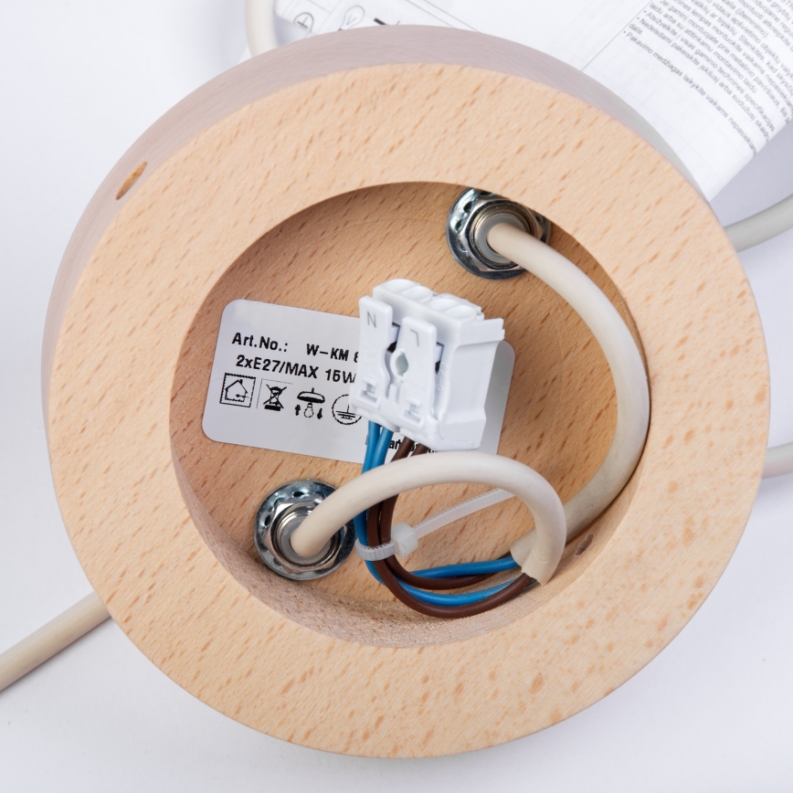 Lámpara colgante con cable WOODSTOCK 2xE27/15W/230V madera/crema