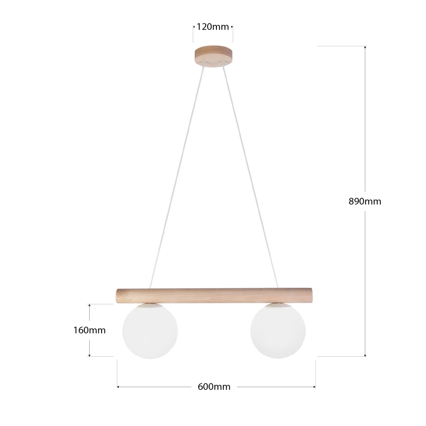Lámpara colgante con cable WOODSTOCK 2xE27/15W/230V madera/crema