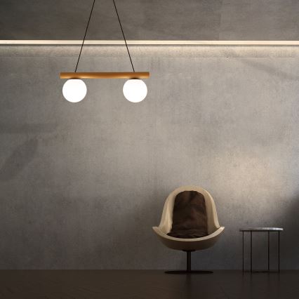 Lámpara colgante con cable WOODSTOCK 2xE27/15W/230V madera/negro