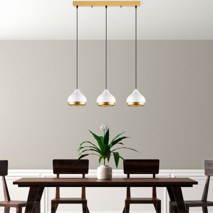 Lámpara colgante con cable YILDO 3xE27/40W/230V blanca/dorada