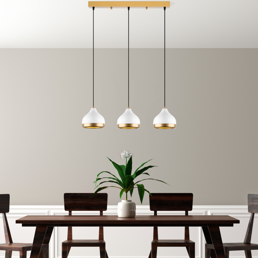 Lámpara colgante con cable YILDO 3xE27/40W/230V blanca/dorada