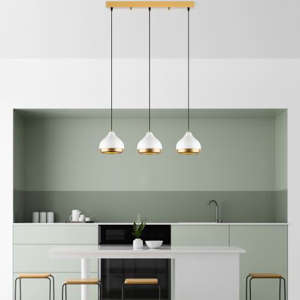 Lámpara colgante con cable YILDO 3xE27/40W/230V blanca/dorada