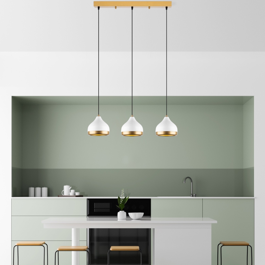Lámpara colgante con cable YILDO 3xE27/40W/230V blanca/dorada