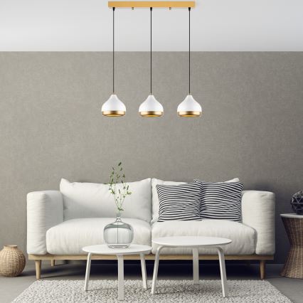 Lámpara colgante con cable YILDO 3xE27/40W/230V blanca/dorada