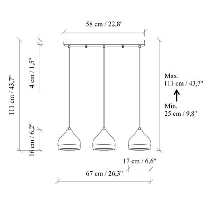 Lámpara colgante con cable YILDO 3xE27/40W/230V blanca/dorada