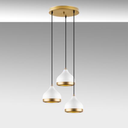 Lámpara colgante con cable YILDO 3xE27/40W/230V blanco/dorado