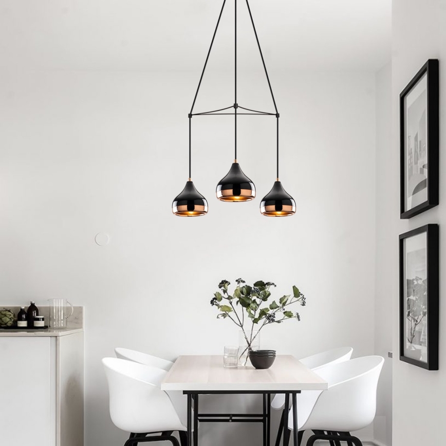 Lámpara colgante con cable YILDO 3xE27/40W/230V negro/cobre
