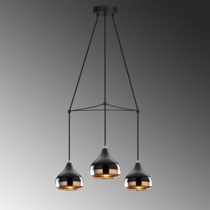 Lámpara colgante con cable YILDO 3xE27/40W/230V negro/cobre