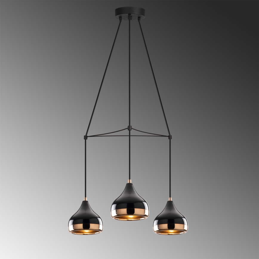 Lámpara colgante con cable YILDO 3xE27/40W/230V negro/cobre