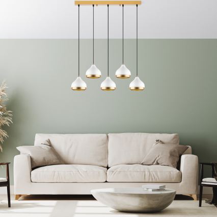 Lámpara colgante con cable YILDO 5xE27/40W/230V blanca/dorada