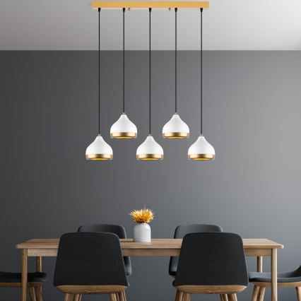 Lámpara colgante con cable YILDO 5xE27/40W/230V blanca/dorada