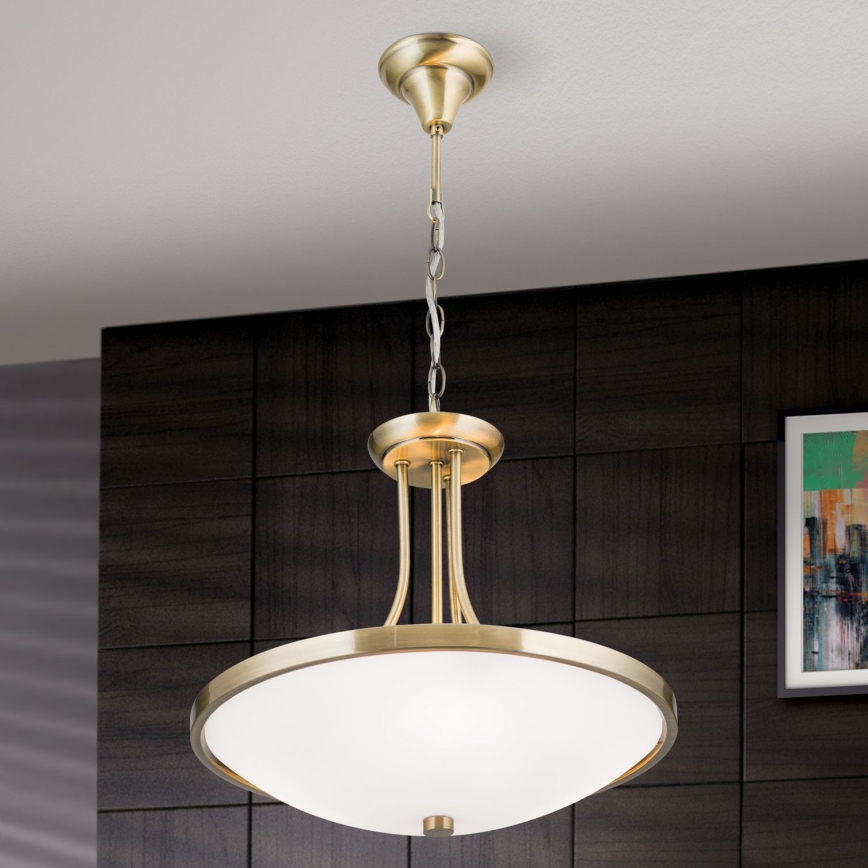Lámpara colgante con cadena AIDA 3xE27/60W/230V diá. 39,5 cm latón