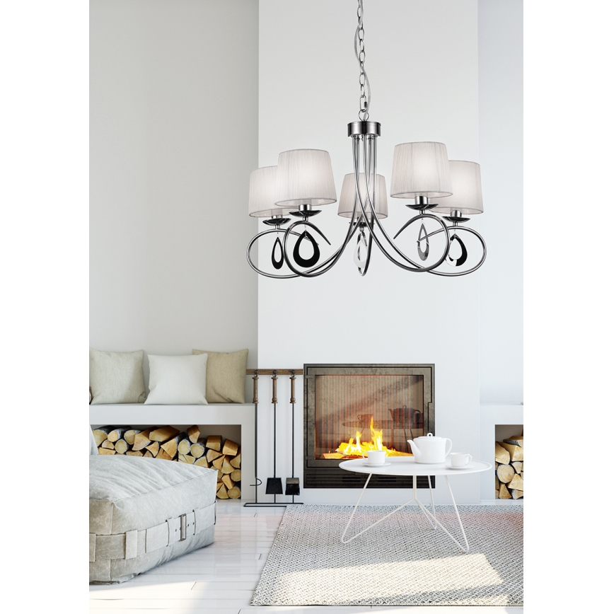 Lámpara colgante con cadena ARNIKA 5xE14/40W/230V cromo mate/blanco