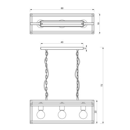 Lámpara colgante con cadena ARNOLD 3xE27/60W/230V negro