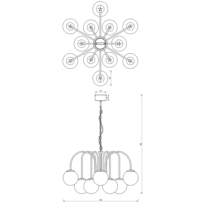 Lámpara colgante con cadena CAMBRIDGE 12xE14/60W/230V negro/latón