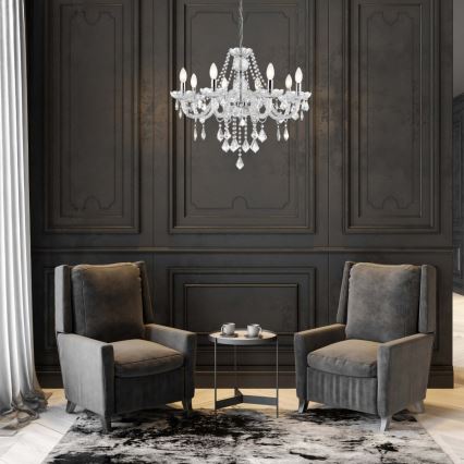 Lámpara colgante con cadena CRISTALLO 8xE14/60W/230V cromo brillante