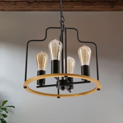 Lámpara colgante con cadena DATUS 4xE27/40W/230V, negro/marrón