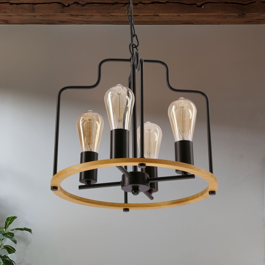 Lámpara colgante con cadena DATUS 4xE27/40W/230V, negro/marrón