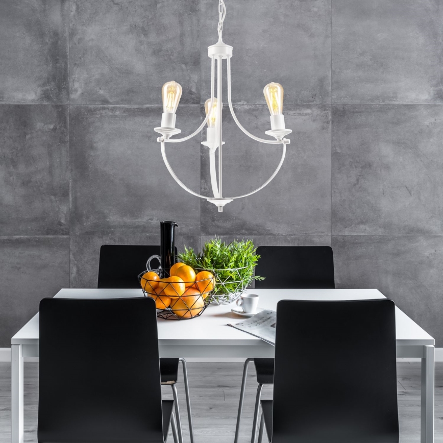 Lámpara colgante con cadena GINA 3xE27/60W/230V blanco