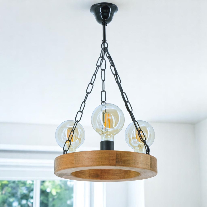 Lámpara colgante con cadena IOS 3xE27/60W/230V diá. 30 cm haya