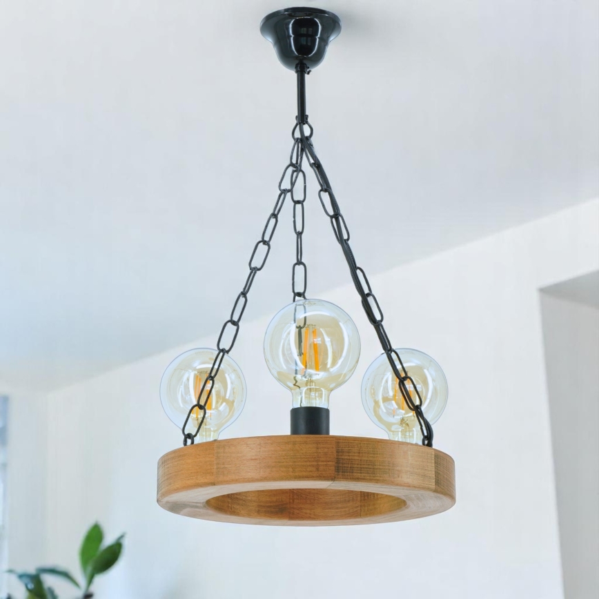 Lámpara colgante con cadena IOS 3xE27/60W/230V diá. 30 cm haya
