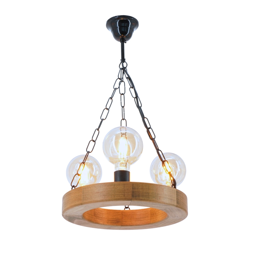 Lámpara colgante con cadena IOS 3xE27/60W/230V diá. 30 cm haya