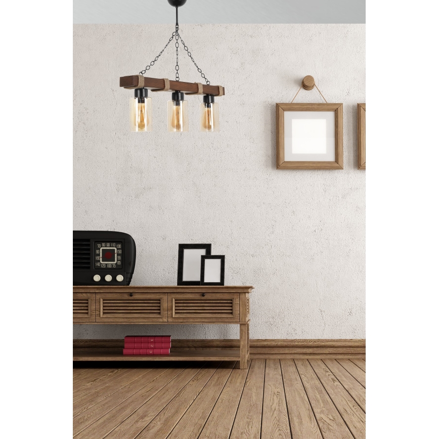 Lámpara colgante con cadena JASMIN 3xE27/40W/230V marrón/beige