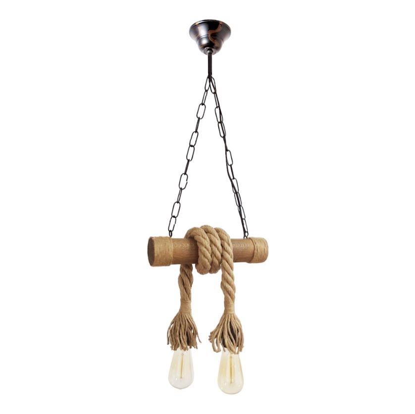 Lámpara colgante con cadena KOS 2xE27/60W/230V haya
