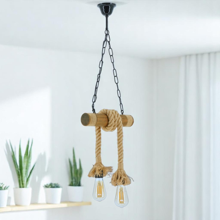Lámpara colgante con cadena KOS 2xE27/60W/230V haya