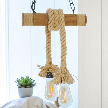 Lámpara colgante con cadena KOS 2xE27/60W/230V haya