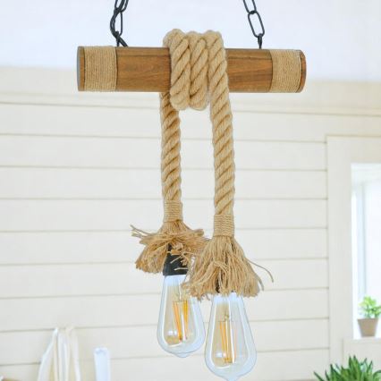 Lámpara colgante con cadena KOS 2xE27/60W/230V haya