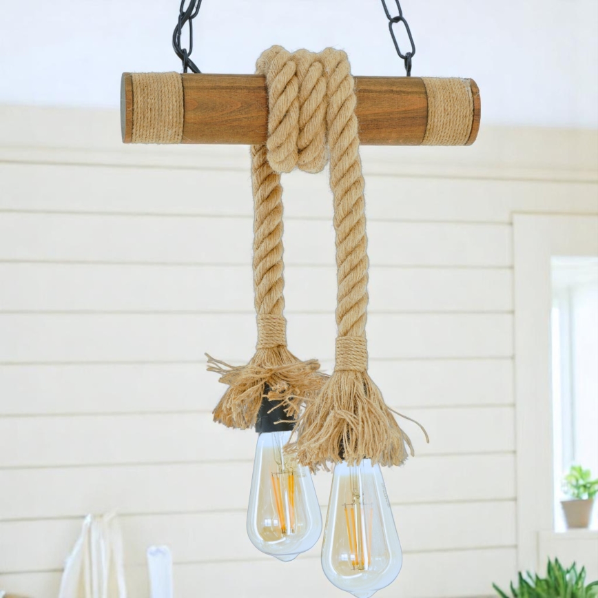 Lámpara colgante con cadena KOS 2xE27/60W/230V haya