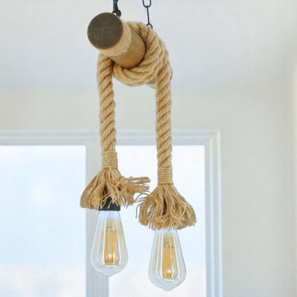 Lámpara colgante con cadena KOS 2xE27/60W/230V haya