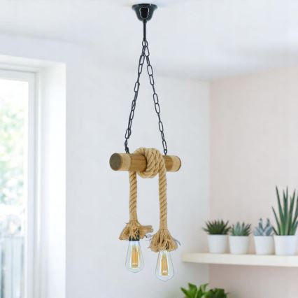 Lámpara colgante con cadena KOS 2xE27/60W/230V haya