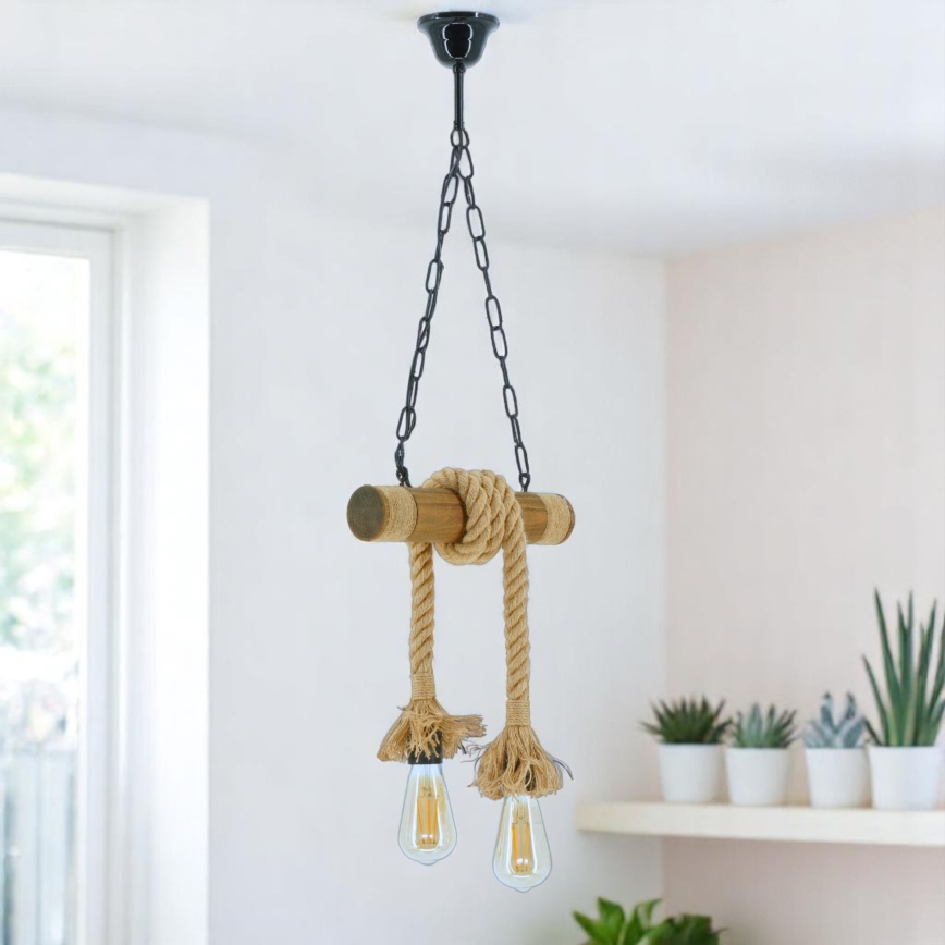 Lámpara colgante con cadena KOS 2xE27/60W/230V haya
