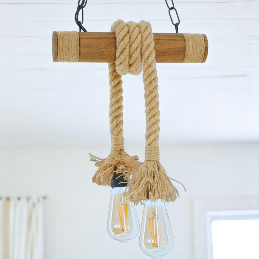 Lámpara colgante con cadena KOS 2xE27/60W/230V haya