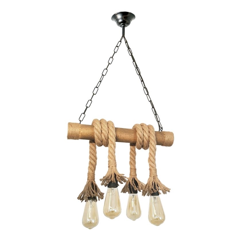 Lámpara colgante con cadena KOS 4xE27/60W/230V haya