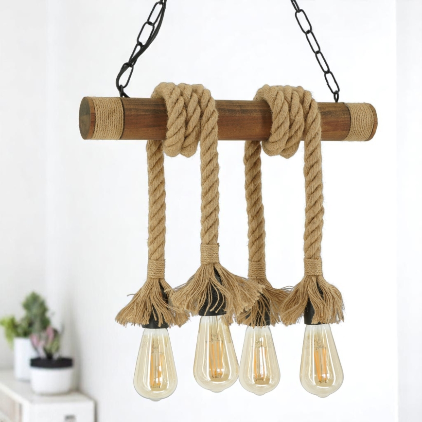Lámpara colgante con cadena KOS 4xE27/60W/230V haya