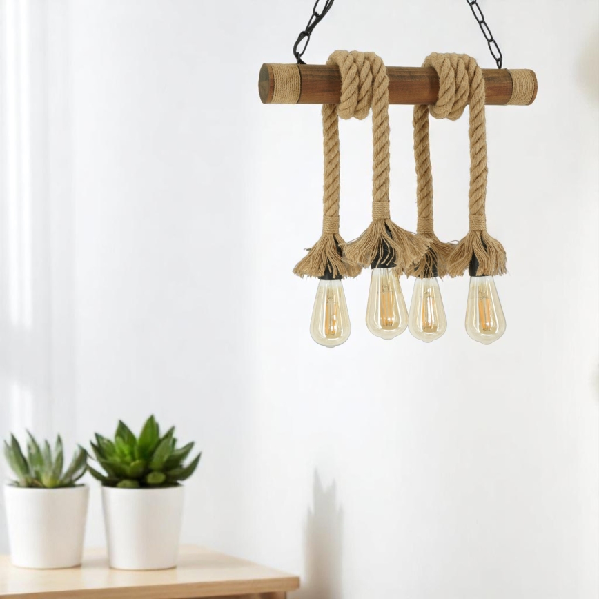Lámpara colgante con cadena KOS 4xE27/60W/230V haya