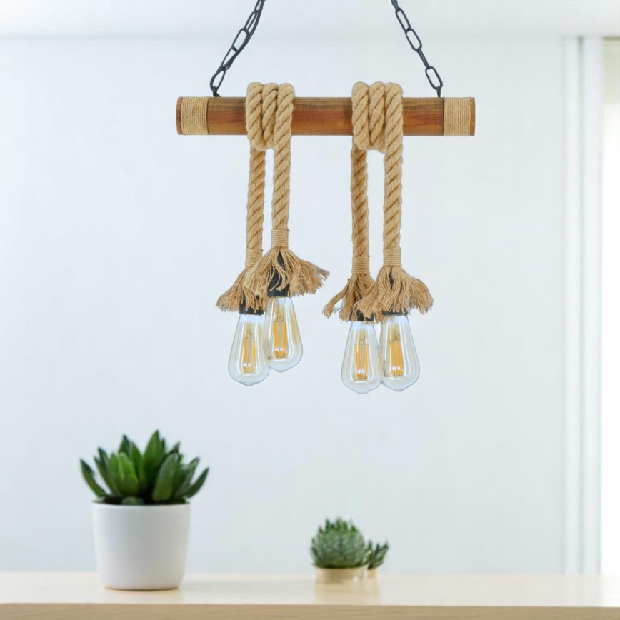 Lámpara colgante con cadena KOS 4xE27/60W/230V haya