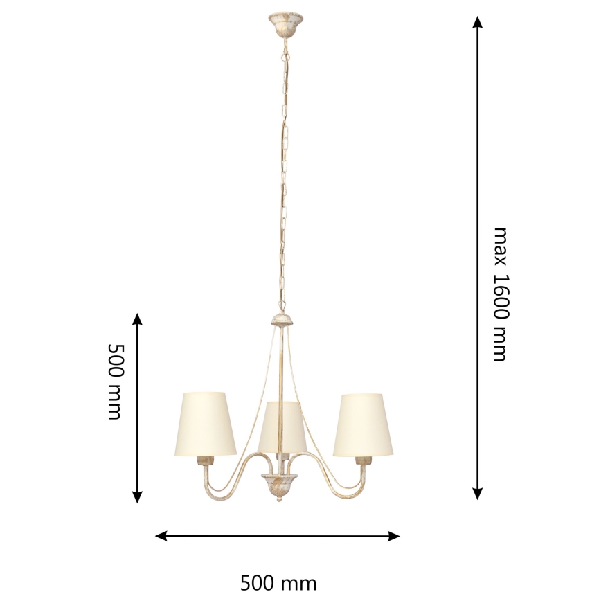 Lámpara colgante con cadena MALBO 3xE27/15W/230V beige