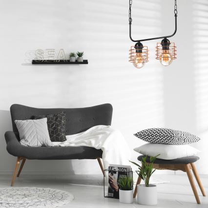 Lámpara colgante con cadena MORGAN 2xE27/60W/230V negro/cobre