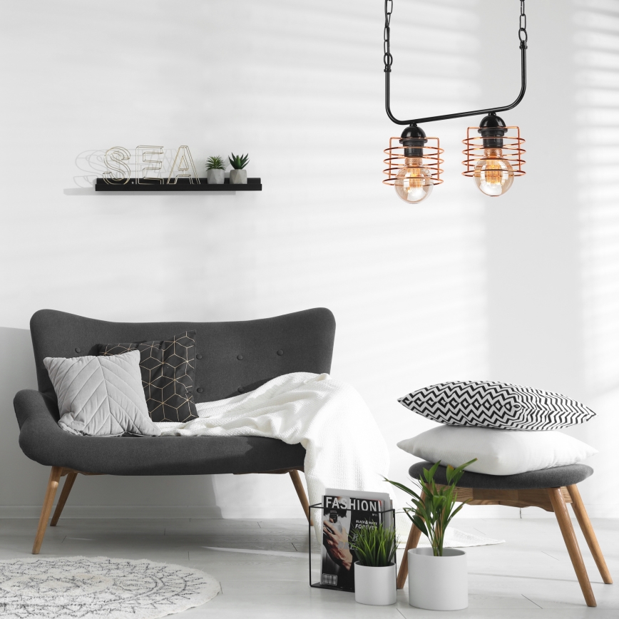 Lámpara colgante con cadena MORGAN 2xE27/60W/230V negro/cobre