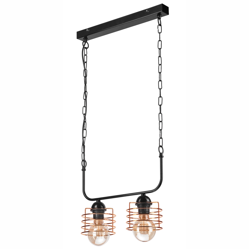 Lámpara colgante con cadena MORGAN 2xE27/60W/230V negro/cobre