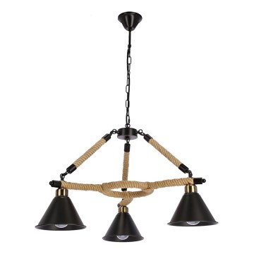Lámpara colgante con cadena NEGRU 3xE27/40W/230V negra/marrón