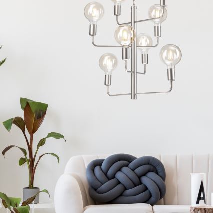 Lámpara colgante con cadena ORLANDO 8xE27/60W/230V plata