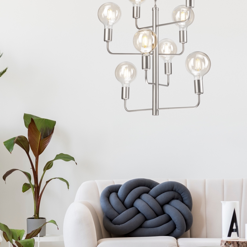 Lámpara colgante con cadena ORLANDO 8xE27/60W/230V plata