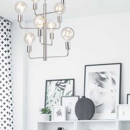 Lámpara colgante con cadena ORLANDO 8xE27/60W/230V plata